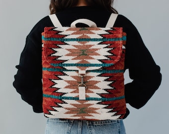 Red, Orange & White Aztec Backpack | Aztec Inspired Backpack | Women's Backpack | Fall Backpack | Western Backpack | Everyday Backpack