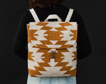 Light Brown & Cream Aztec Backpack | Aztec Inspired Backpack | Neutral Aztec Backpack | Western Backpack | Women's Aztec Backpack