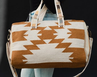 Light Brown & Cream Aztec Duffel Bag | Neutral Duffel Bag | Travel Bag | Aztec Inspired Duffel Bag | Weekender Bag | Western Duffel Bag