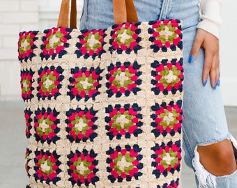 Cream & Multicolored Crochet Tote | Crochet Bag | Granny Squares | Crochet Tote Bag | Trendy Tote Bag | Trendy Weekender Bag