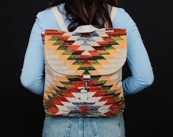 Tan & Multicolored Aztec Backpack | Aztec Inspired Backpack | Summer Backpack | Spring Backpack | Statement Backpack | Women's Backpack