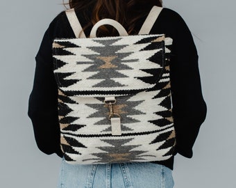 Cream & Black Aztec Backpack | Aztec Inspired Backpack | Neutral Backpack | Spring Backpack | Summer Backpack | Women's Aztec Backpack