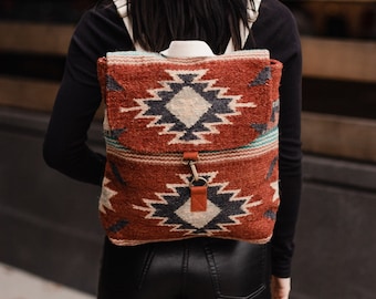 Rust, Brown, Tan & Turquoise Aztec Backpack | Aztec Inspired Backpack | Western Backpack | Women's Backpack | Statement Backpack