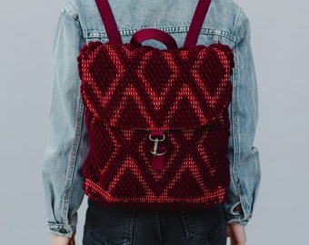 Burgundy Diamond Pattern Backpack | Textured Backpack | Women's Backpack | Fall Backpack | Diamond Pattern Backpack | Statement Backpack