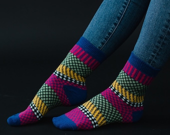 Blue, Pink & Green Patterned Socks | Multicolored Patterned Socks | Stocking Stuffer | Women's Patterned Socks | Colorful Patterned Socks