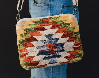 Tan & Multicolored Aztec Crossbody | Crossbody Bag | Removable Strap | Aztec Inspired | Women's Accessories | Fall Aztec Crossbody Bag