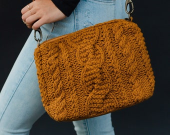 Mustard Cable Knit Crossbody | Women's Crossbody Bag | Fall Crossbody Bag | Cable Knit Crossbody | Removable Strap | Mustard Crossbody