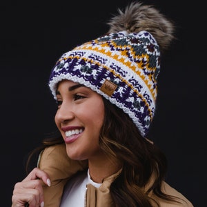 Fur-Trimmed Viking Hat with Grey Top and Winter Silver Fox Fur