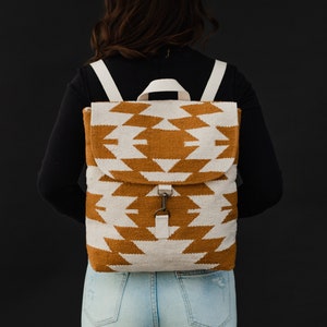 Light Brown & Cream Aztec Backpack Aztec Inspired Backpack Neutral Aztec Backpack Western Backpack Women's Aztec Backpack image 1