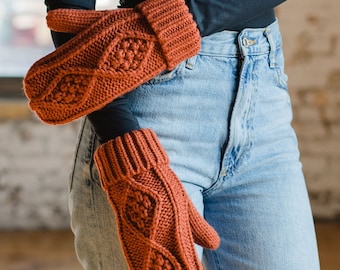 Rust Cable Knit Mittens | Fleece Lined Mittens | Cable Knit Mittens | Women's Knit Mittens | Winter Mittens | Fall Mittens | Knit Mittens