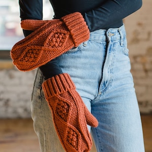 Rust Cable Knit Mittens Fleece Lined Mittens Cable Knit Mittens Women's Knit Mittens Winter Mittens Fall Mittens Knit Mittens image 1
