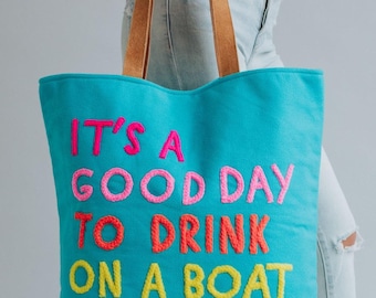 Blue Drink On A Boat Tote | Summer Bag