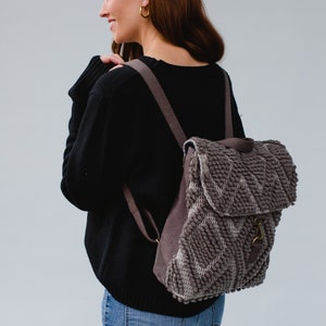Gray Diamond Pattern Backpack Textured Backpack Neutral Backpack Aztec Inspired Travel Backpack Women's Gray Backpack image 2
