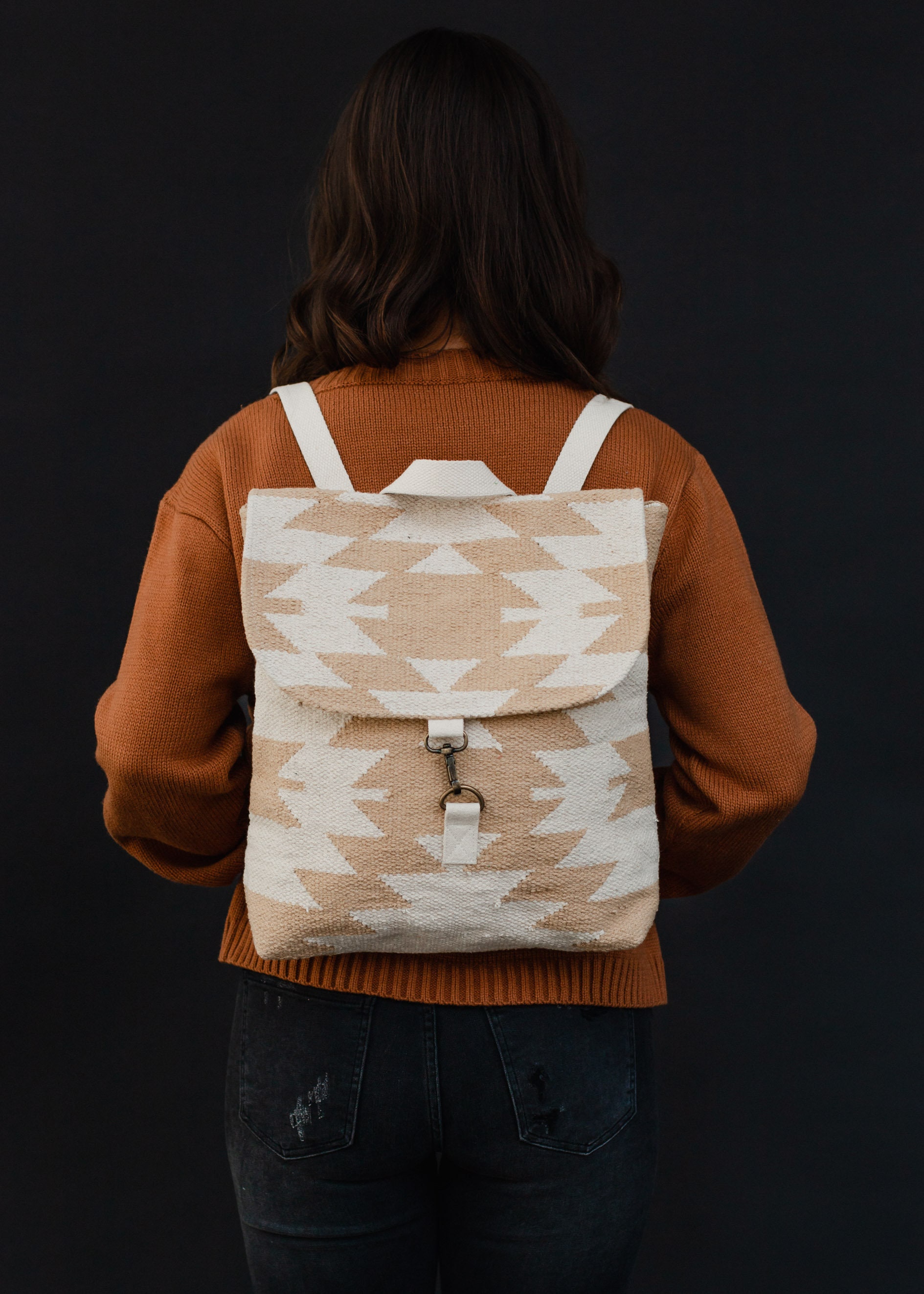 Panache Apparel Co. Tan, Cream & Gray Aztec Backpack Tan & Cream Western Backpack | Aztec Inspired Backpack - Etsy main image 2