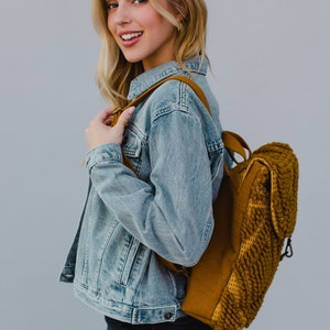 Mustard Diamond Pattern Backpack Textured Backpack Statement Backpack Women's Backpack Mustard Yellow Textured Backpack image 4