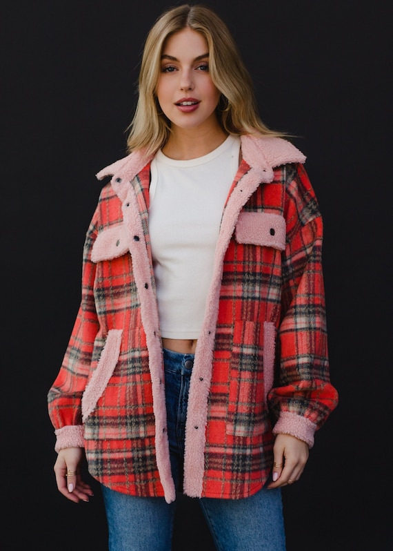 Coral Tan Pink Plaid Jacket Women s Lightweight Jacket Fall