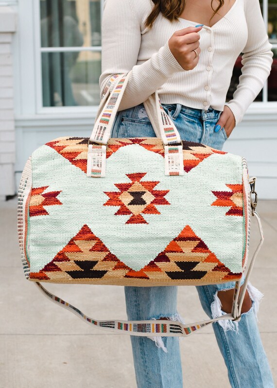 Mint & Multicolored Aztec Duffel Bag Aztec Inspired Duffel Etsy
