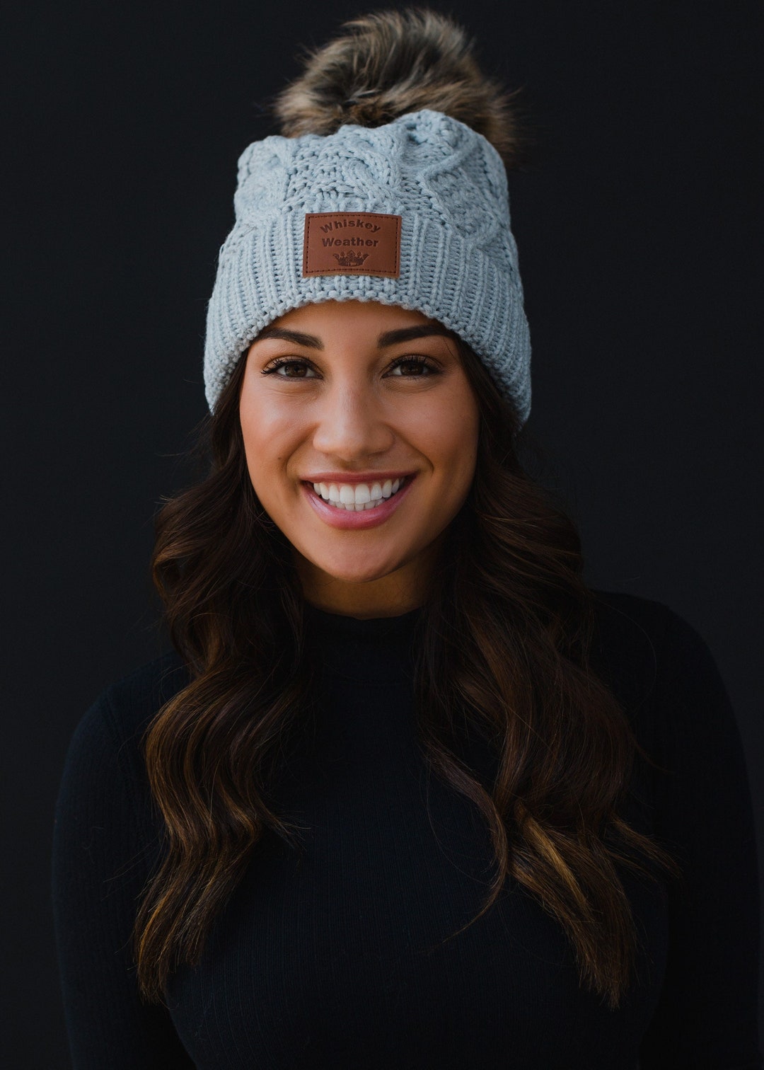 Gray Whiskey Weather Pom Hat Fleece Lined Pom Hat Women's Pom Hat