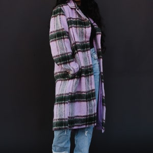 Purple, Green & Tan Plaid Coat Women's Long Plaid Coat Women's Long Plaid Jacket Winter Coat Fully Lined Coat Statement Coat image 2