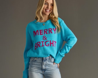 Bright Blue Merry & Bright Sweater | Christmas Sweater