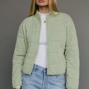 Sage Washed Quilted Jacket | Fall Jacket | Layering Piece | Pastel Jacket | Women&#39;s Jacket | Lightweight Jacket | Light Green Jacket
