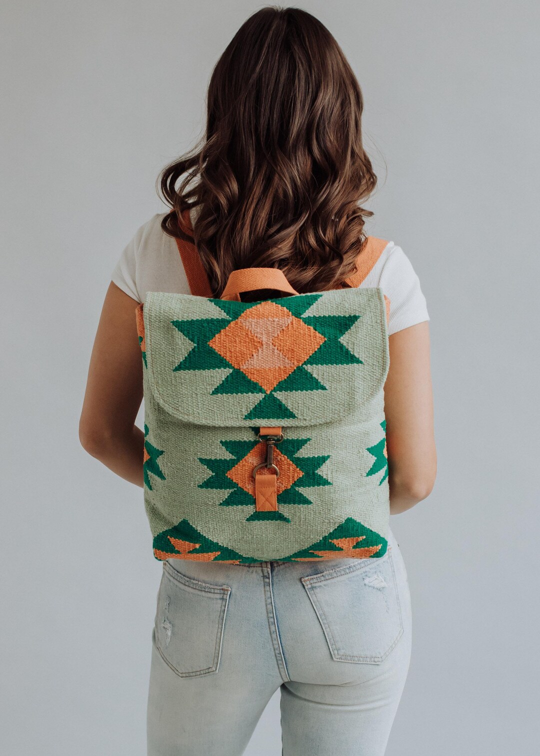 Green, Orange & Pink Western Backpack | Aztec Inspired Backpack - Etsy