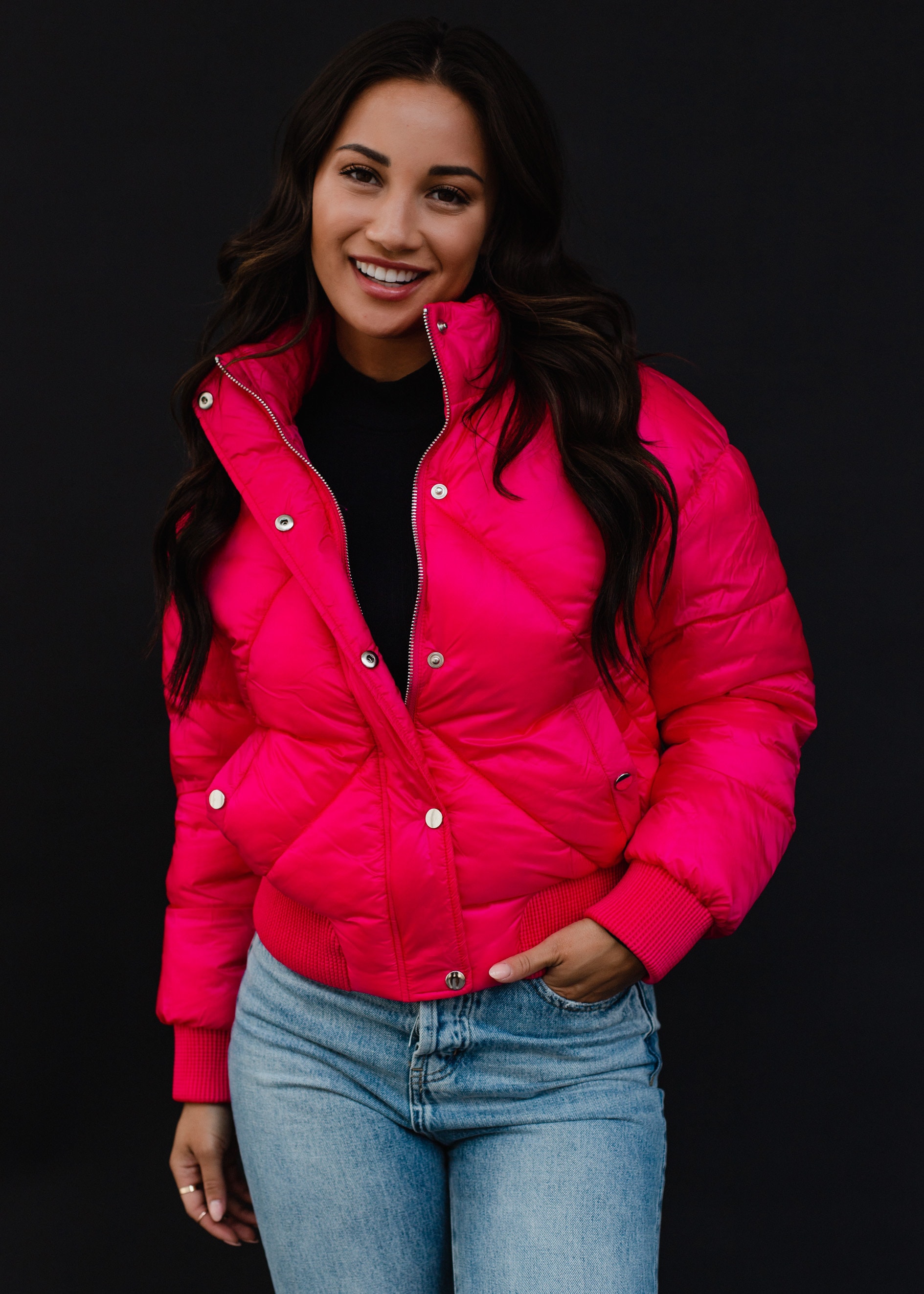 Bright Pink Cropped Jacket Pink Puffer Jacket Trendy Jacket Winter Jacket Magenta Puffer Jacket Colorful Puffer Jacket Etsy