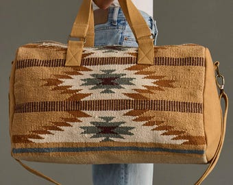 Brown, Rust & Teal Western Duffel | Aztec Inspired Duffel Bag | Weekender Bag | Travel Bag | Western Duffel | Neutral Duffel | Fall Duffel