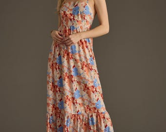 maxi dress orange and blue Orange & Blue Floral Maxi Dress