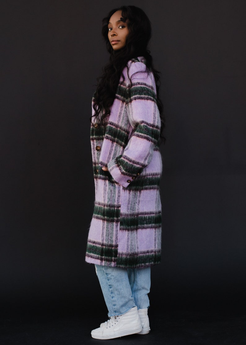 Purple, Green & Tan Plaid Coat Women's Long Plaid Coat Women's Long Plaid Jacket Winter Coat Fully Lined Coat Statement Coat image 5