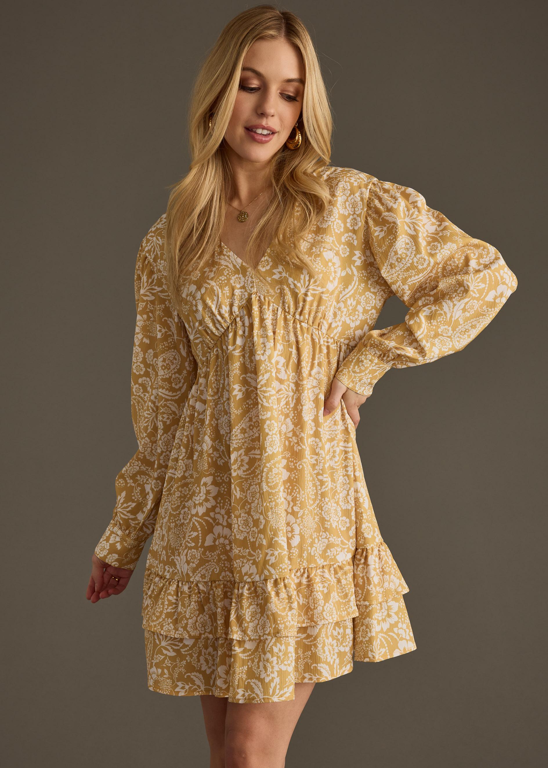 chinese dress ladies Always On My Mind Yellow Floral Babydoll Dress – Shop the Mint main image 0
