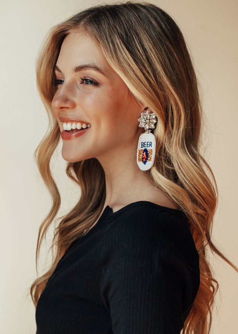 Beaded Beer Statement Earrings Beaded Earrings Beer Etsy