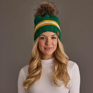 Green, Gold & White Knit Pom Hat