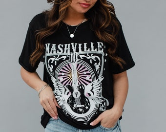 Nashville Guitar Tee | Short Sleeve Graphic T-Shirt | Black Nashville Graphic Tee | Women's Graphic Tee | Trendy Graphic T-Shirt