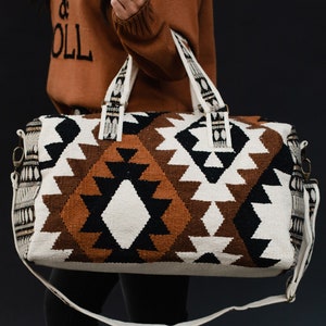 Cream, Black, Brown & Tan Aztec Duffel | Aztec Inspired Duffel Bag | Weekender Bag | Western Duffel Bag | Travel Bag | Women's Duffel Bag