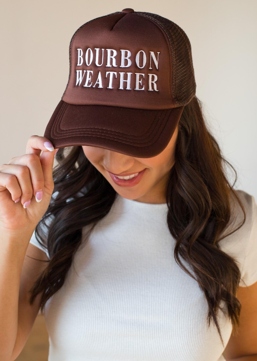 Just Add Bourbon Cream and Brown Trucker Hat Just Add Bourbon Trucker Hat! Cream And Brown ! Adjustable  main image 4