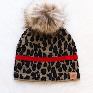 Leopard Print With Red Stripe Pom Hat Animal Print Pom Hat - Etsy