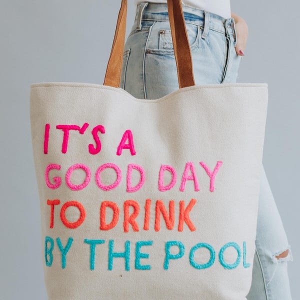 Cream Drink By The Pool Tote | Vacation Tote Bag