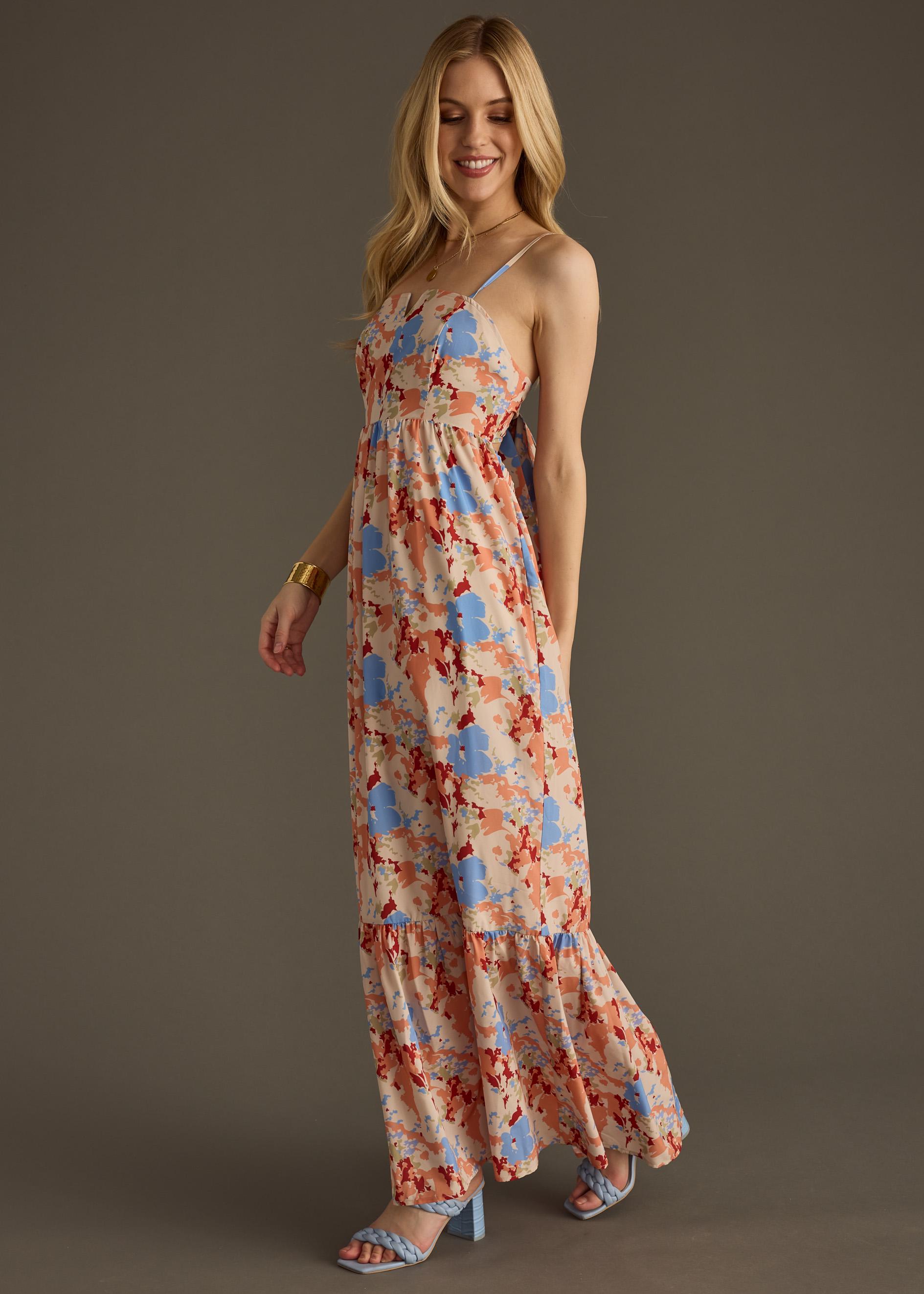 maxi dress orange and blue Orange & Blue Floral Maxi Dress
