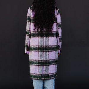 Purple, Green & Tan Plaid Coat Women's Long Plaid Coat Women's Long Plaid Jacket Winter Coat Fully Lined Coat Statement Coat image 6