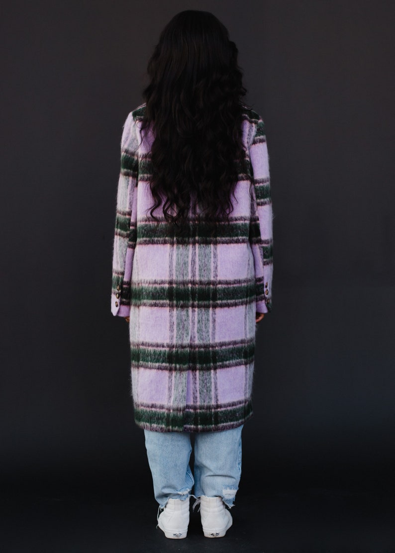 Purple, Green & Tan Plaid Coat Women's Long Plaid Coat Women's Long Plaid Jacket Winter Coat Fully Lined Coat Statement Coat image 6