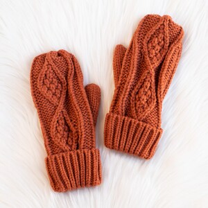 Rust Cable Knit Mittens Fleece Lined Mittens Cable Knit Mittens Women's Knit Mittens Winter Mittens Fall Mittens Knit Mittens image 3