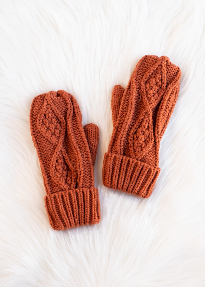 Rust Cable Knit Mittens Fleece Lined Mittens Cable Knit Mittens Women's Knit Mittens Winter Mittens Fall Mittens Knit Mittens image 3