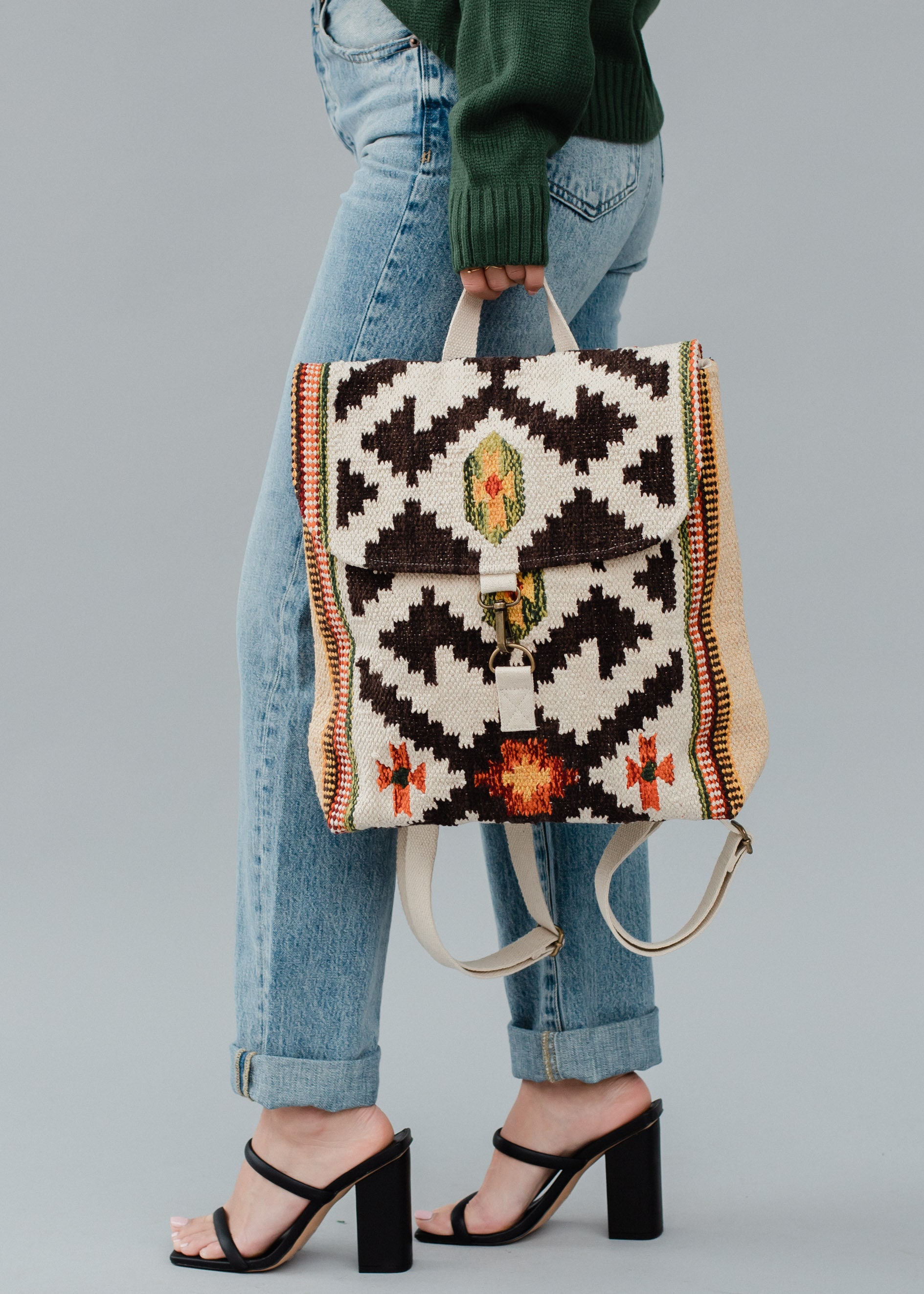 Tan Aztec Cotton Backpack | Western-inspired - Etsy display picture 3