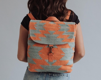 Slate & Orange Western Backpack | Aztec Inspired Backpack