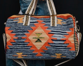 Blue & Multicolored Aztec Duffel | Aztec Inspired Duffel Bag | Travel Bag | Weekender Bag | Aztec Inspired Travel Bag | Aztec Duffel Bag
