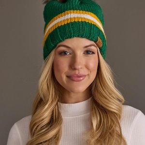 Green, Gold & White Knit Pom Hat