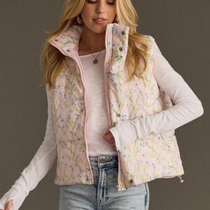 Light Pink & Multicolored Floral Vest | Floral Vest | Women&#39;s Vest | Women&#39;s Outerwear | Feminine Vest | Floral Print Vest | Spring Vest