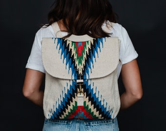 Beige & Multicolored Aztec Backpack | Aztec Inspired Backpack | Everyday Backpack | Western Backpack | Colorful Backpack | Aztec Pattern