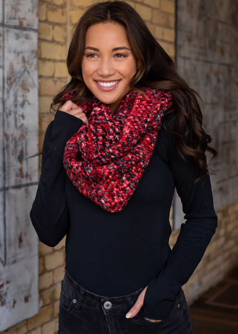 Red Grey & Black Loom Woven Infinity Scarf Women's Etsy
